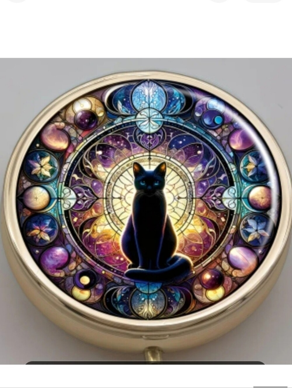 🆕️💊🌌 MOON CAT PORTABLE METAL PILL BOX ORGANIZER WITH MIRROR🌌💊